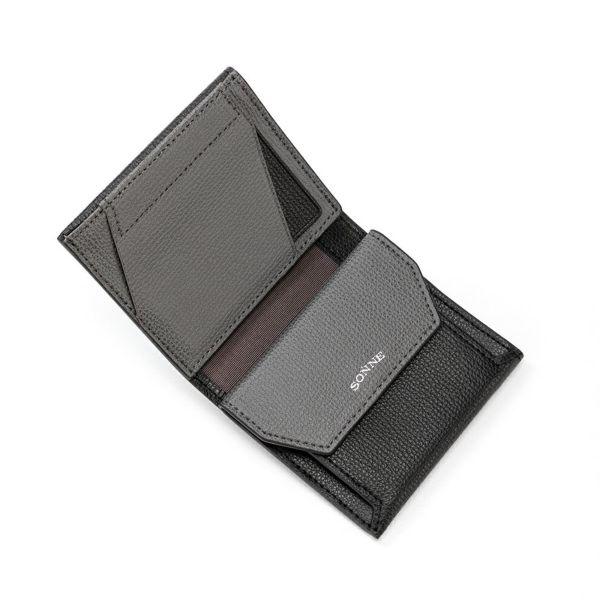 新品 SONNE 財布 ソフター レザーコンパクトウォレット ブラック SONNE 最大52% 8/15限定 ゾンネ 二つ折り財布 ミドル財布 メンズ